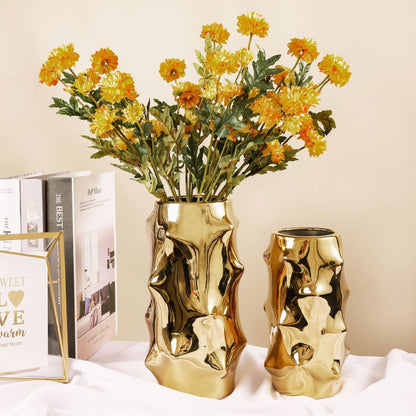Nordic Electroplating Golden Simple Creative Ceramic Vase Model Room Soft Decoration