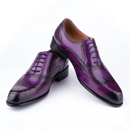 Men's Fashion Oxford Hand Carved Craft Purple DRESS Shoes