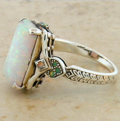 New Product Square White Opal Antique Silver Ring