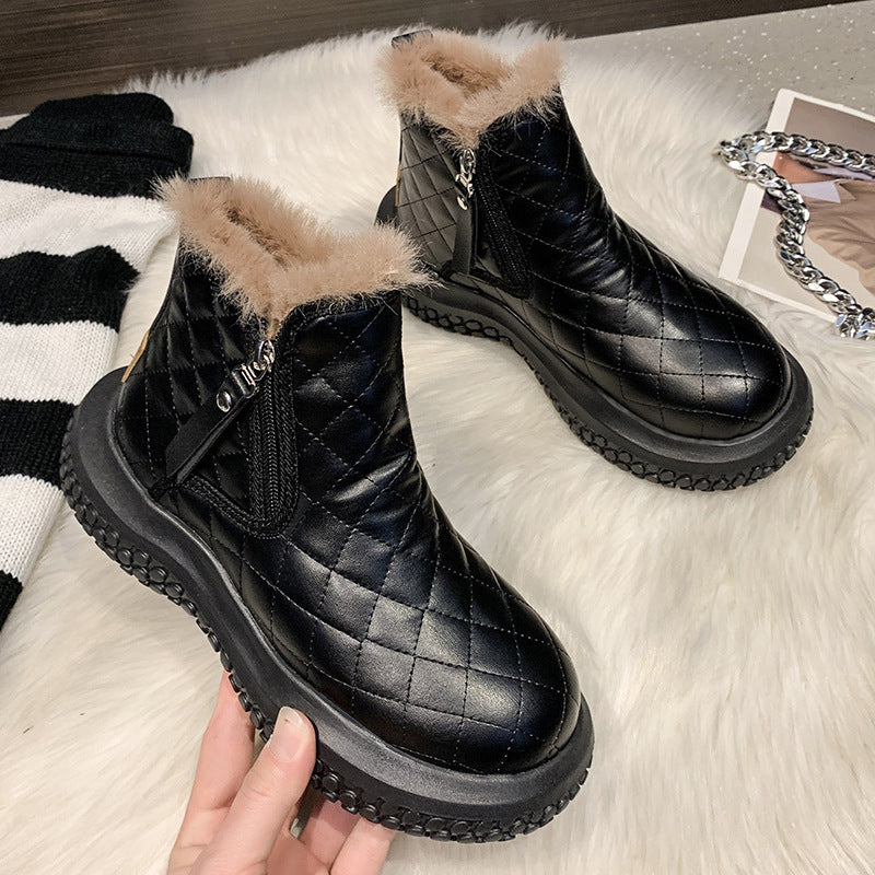 Women's Plus Velvet Thickened Back Zipper Round Toe Short Tube Snow Boots