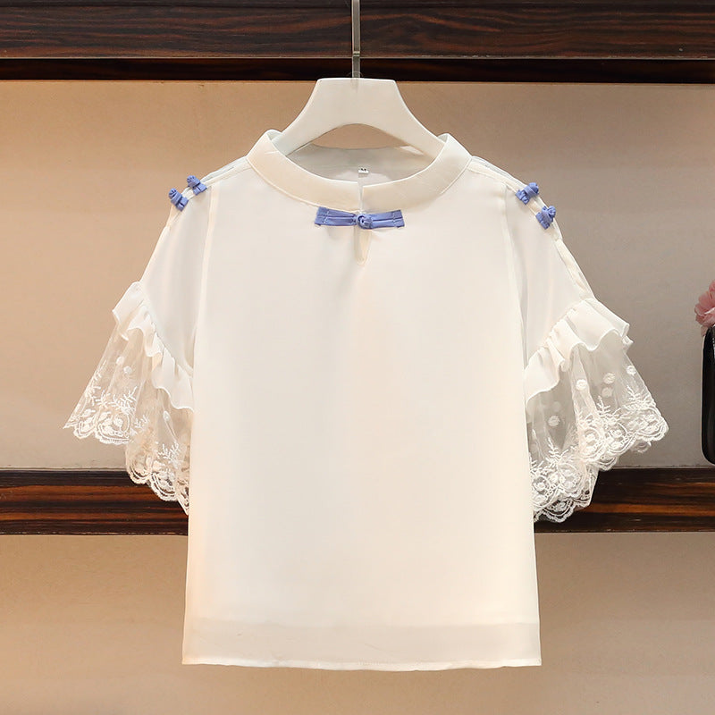 Plus Size Women's Loose And Slim Stitching Chiffon Top Suit