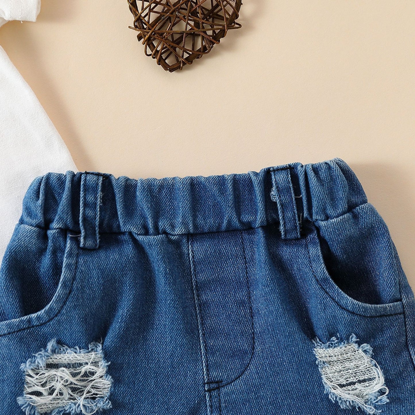 Girls' Summer Casual Suit Short Sleeved Kazakhstan Denim Shorts Two-piece Set