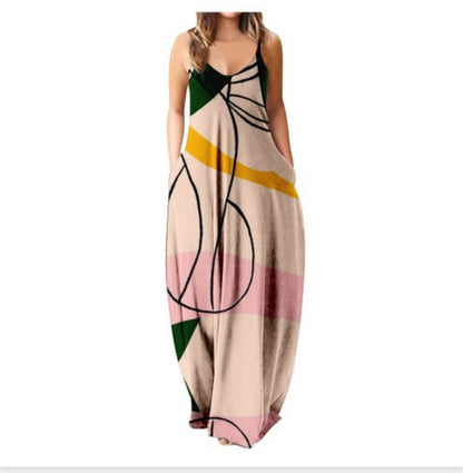 Summer Cool Strap Dress Abstract Face Style Digital Printing Elegant Street Dress