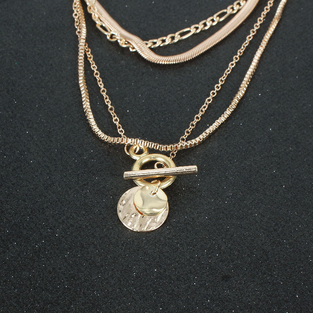Women's Personalized Alloy Round Pendant Multi-layer Necklace