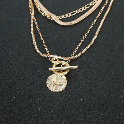 Women's Personalized Alloy Round Pendant Multi-layer Necklace