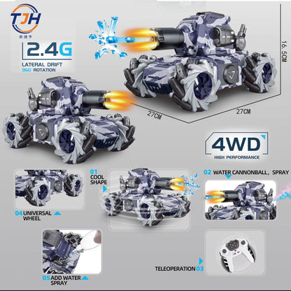Remote Control Tank Fire-breathing Water Bomb Camouflage Chariot Four-wheel Drive Stunt Spray Music Toy Car