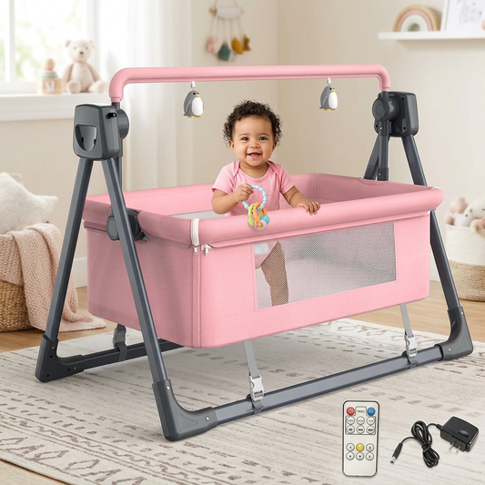 SmartBaby Multi-function Intelligent Electric Cradle – Pink | Bluetooth Music, Remote Control & Automatic Rocking Motion