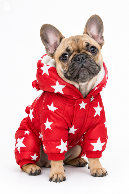 French Bulldog in red star coat