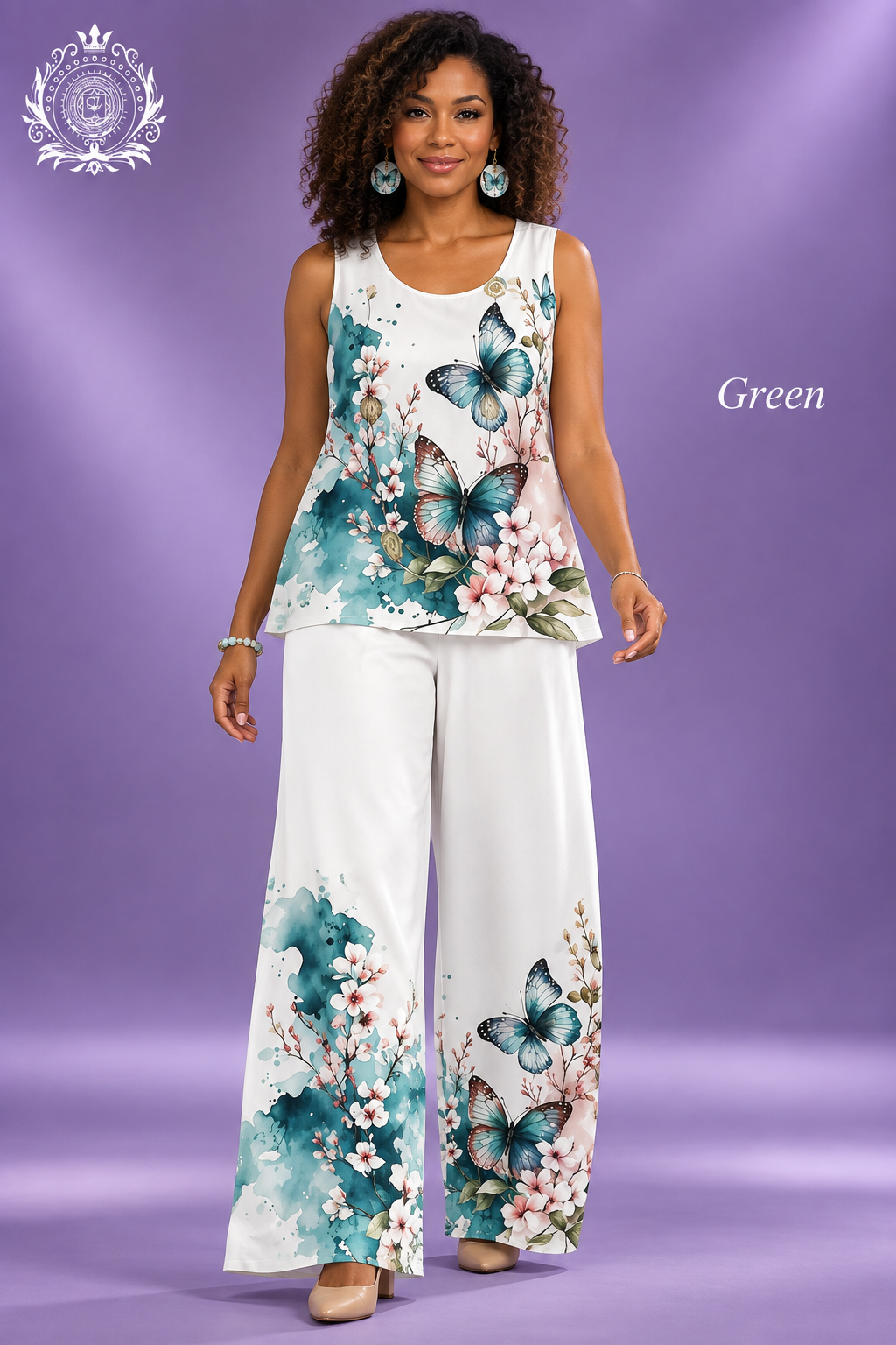 Green butterfly outfit model