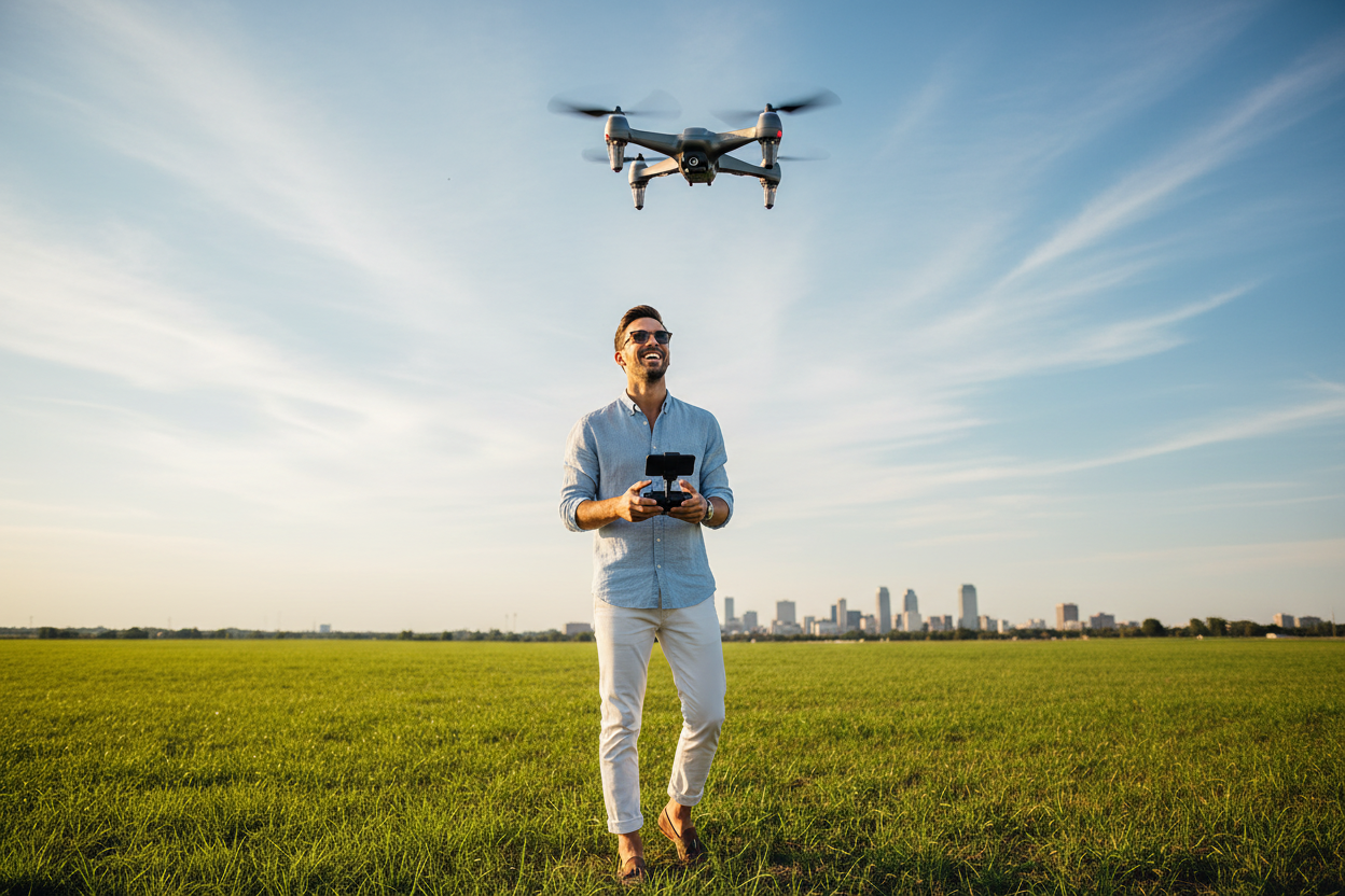 Handsome Italian Man Flying iCAT2 Drone in Indianapolis