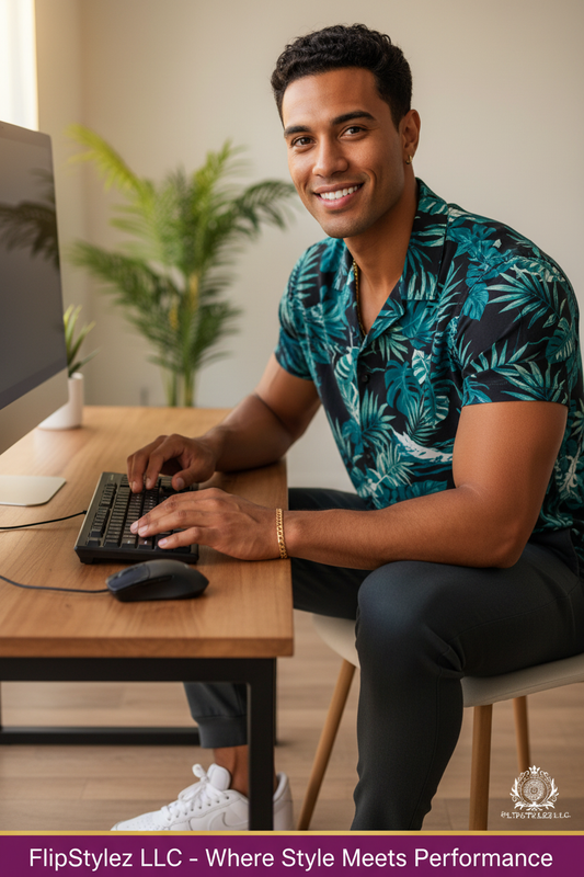 Hawaiian Man Teal Tropical All-Over Print MANMU Wired Keyboard