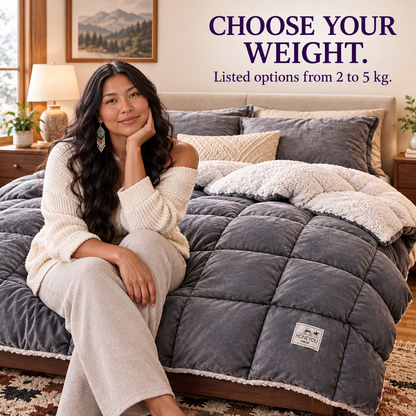 Image 9 fleece quilt ad with a Blackfoot/Native American model