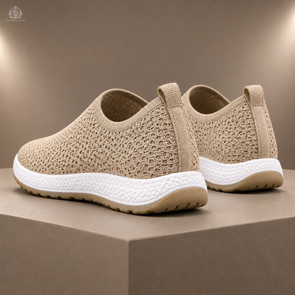 Khaki women’s flats in a warm taupe commercial studio