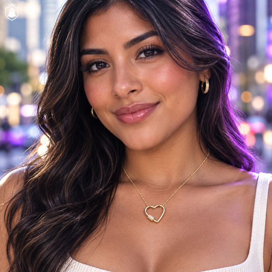 Latina model with gold heart necklace