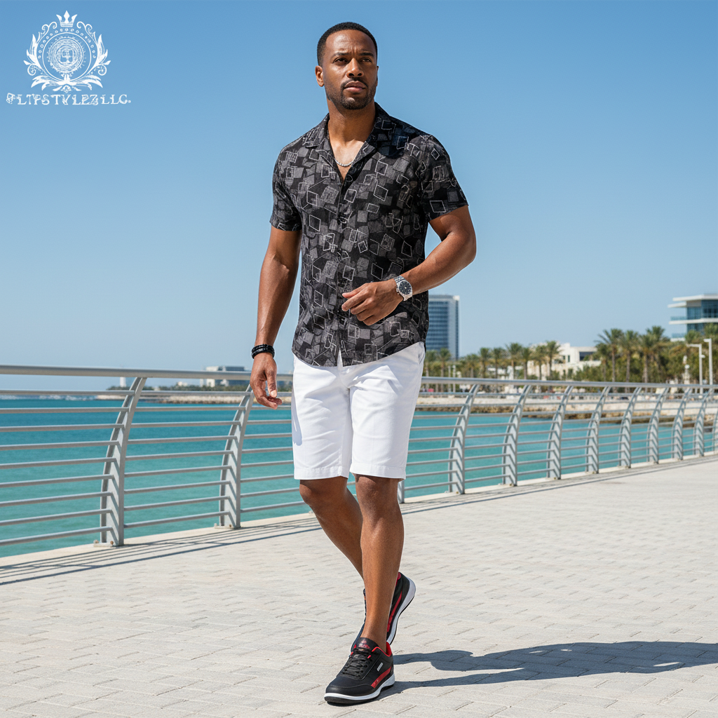 Man in coordinated black FlipStylez summer wear with black shoes