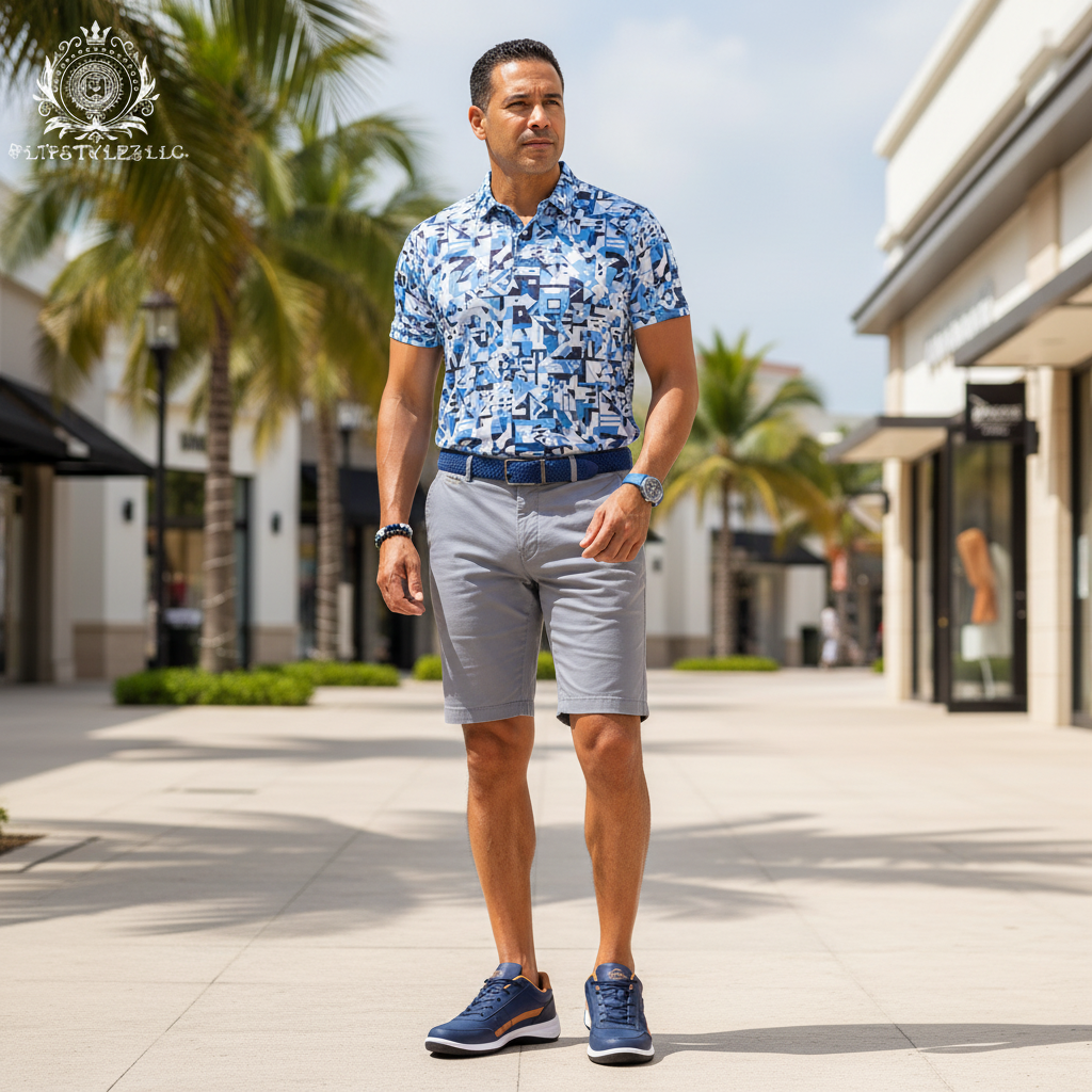 Man in coordinated blue FlipStylez summer wear with blue shoes