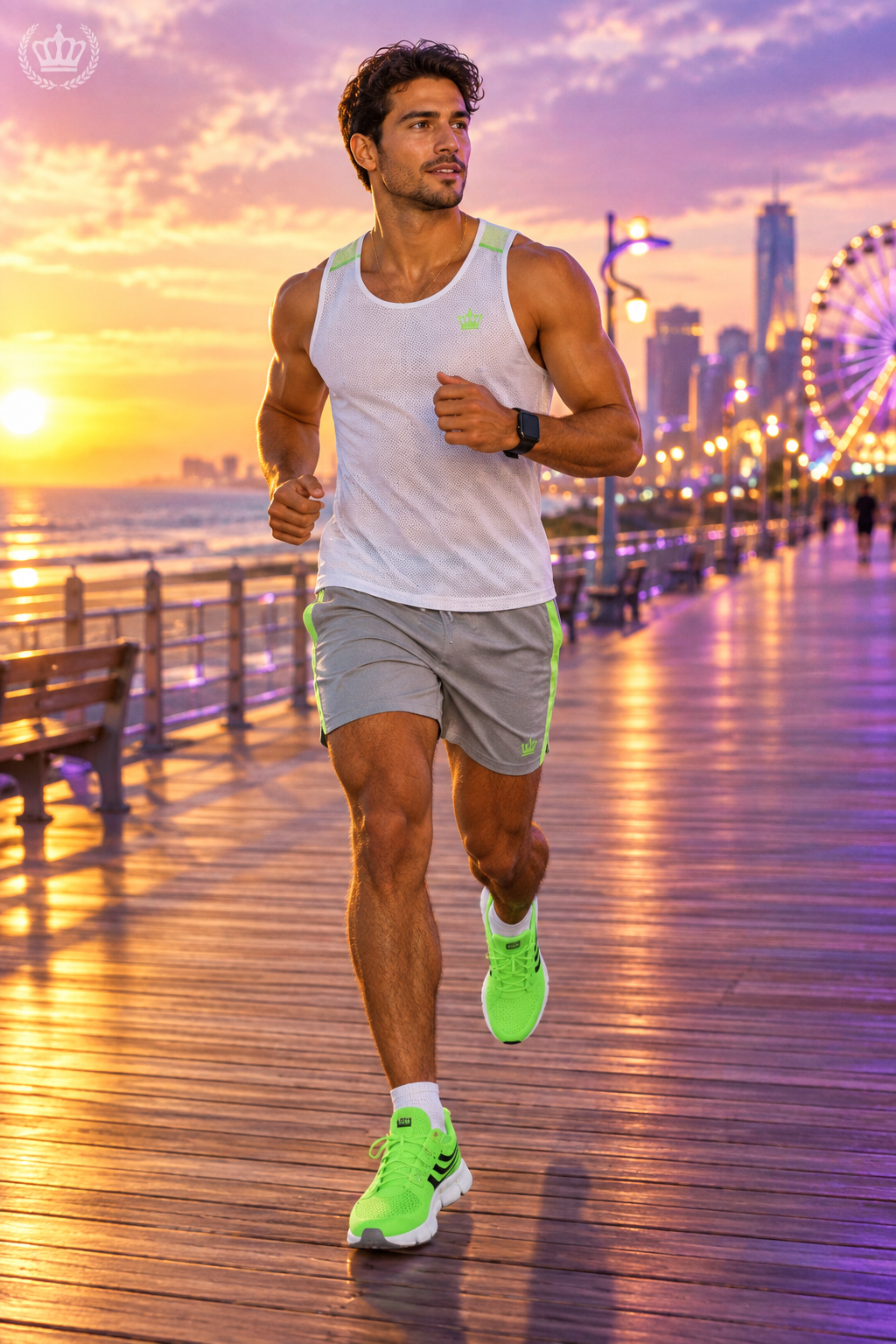 Man jogging in neon green sneakers