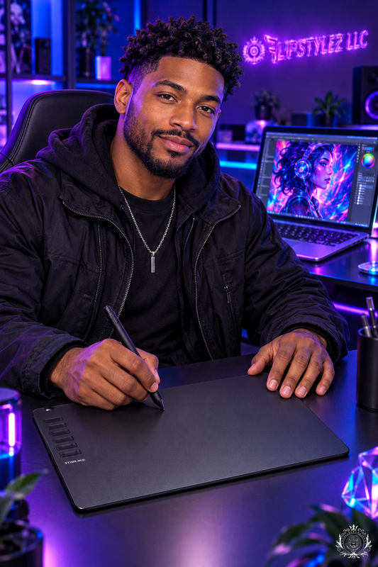 Man using the drawing tablet and stylus