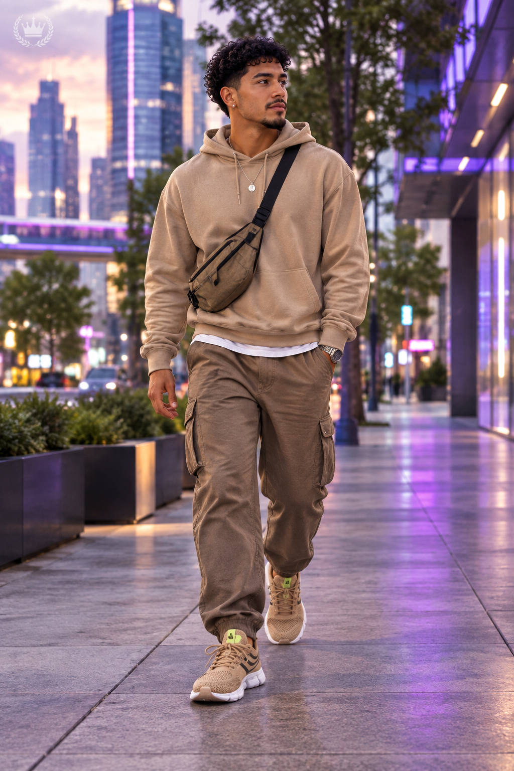 Man walking in tan sneakers