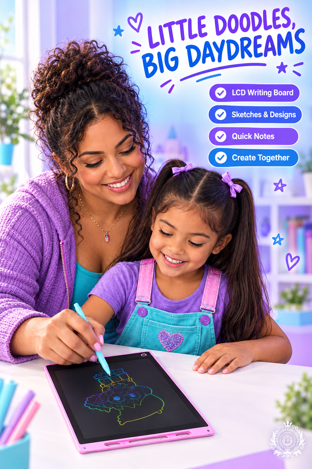 Mother-daughter ad with feature callouts