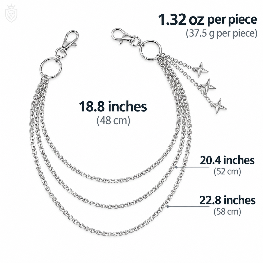 Necklace chain size chart in inches/ounces for US customers