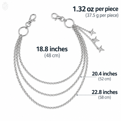 Necklace chain size chart in inches/ounces for US customers