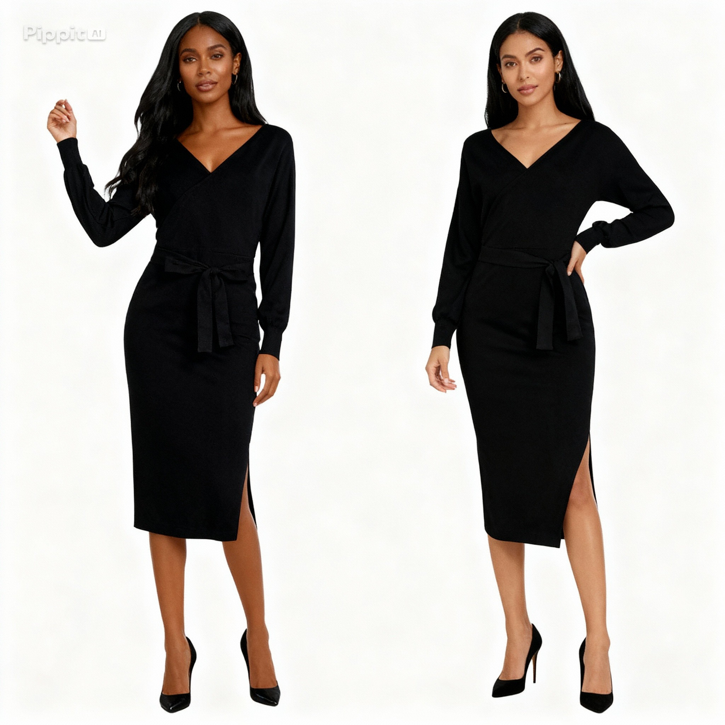 new SEXY RED Autumn And Winter Knitted Slim Double V-Neck FALL Sweater DRESS FOR WOMEN