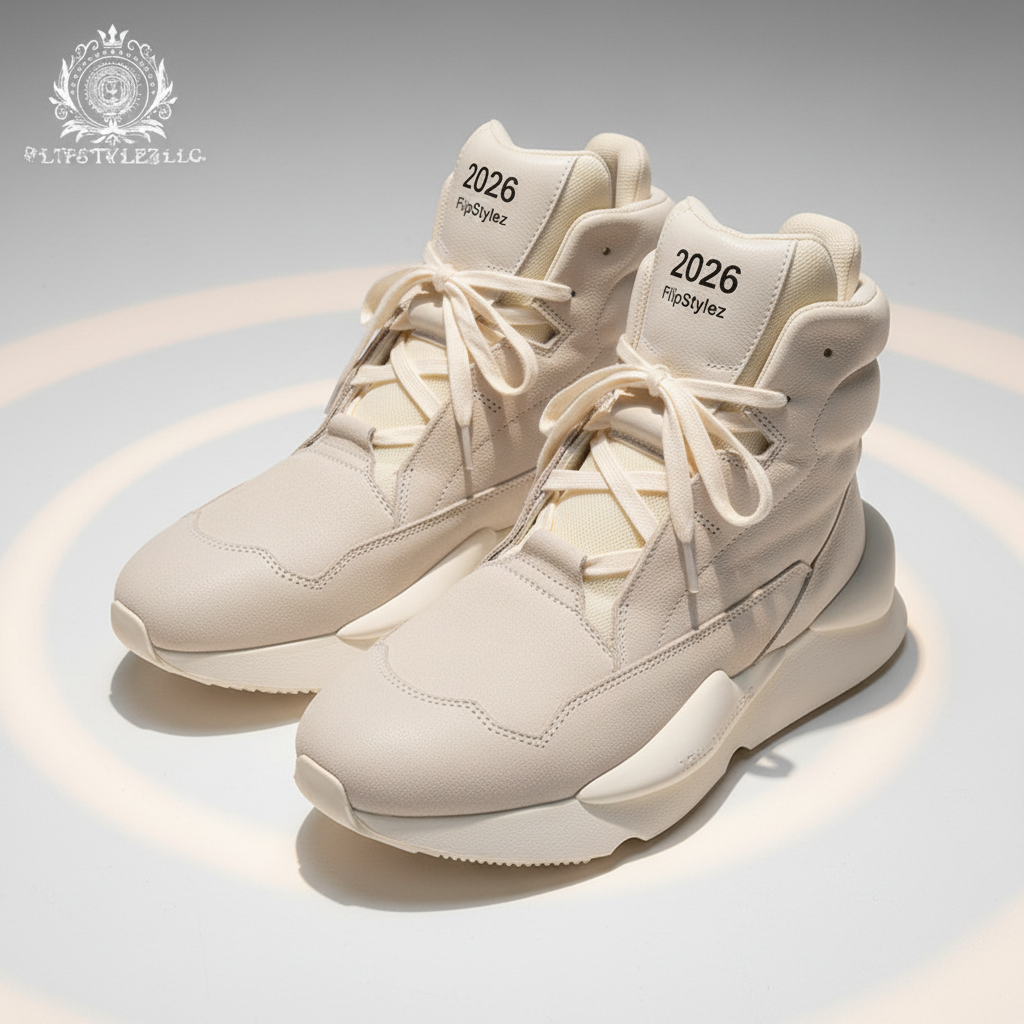Off-white suede high-tops from an elevated front-top angle