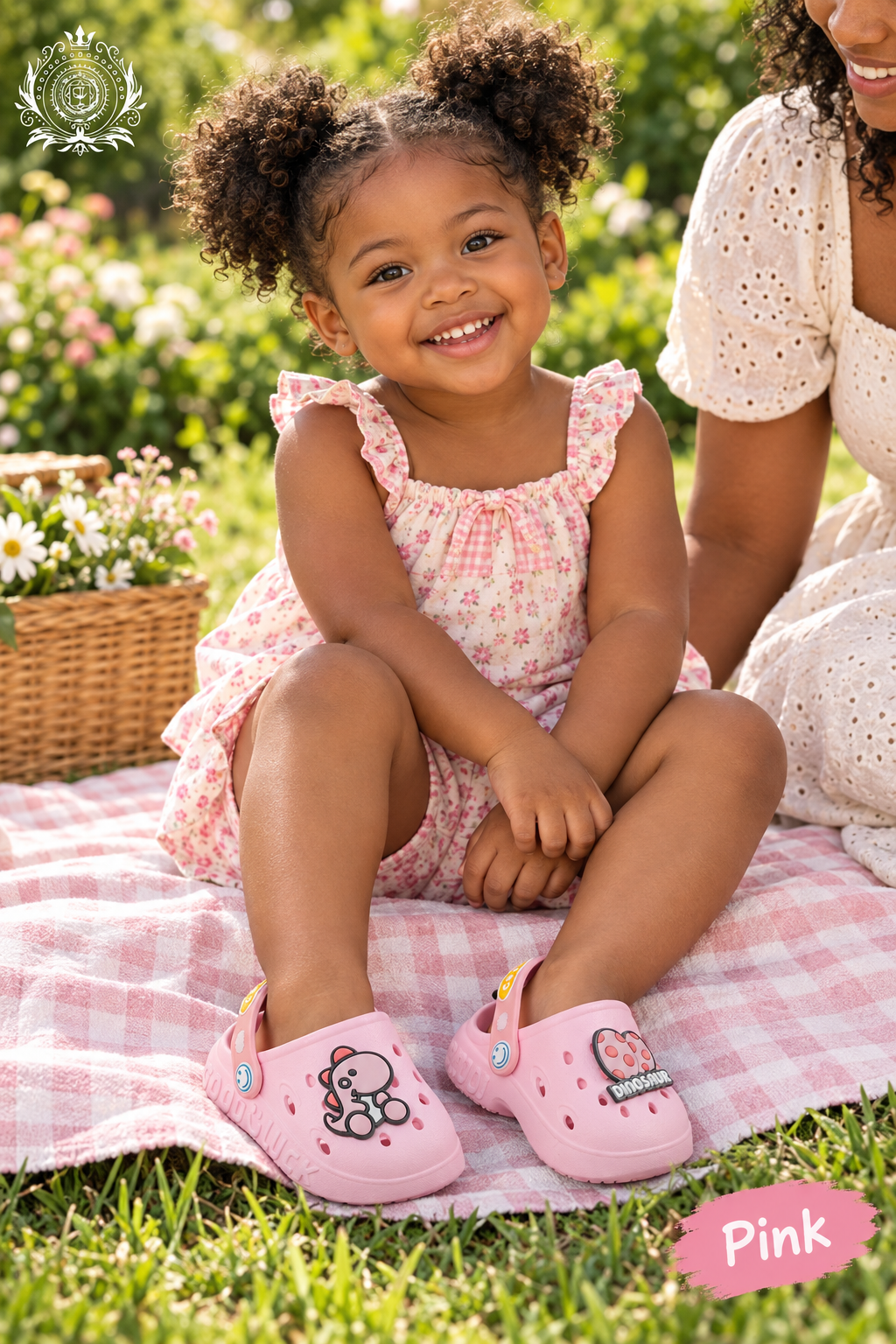 Pink dinosaur clogs toddler lifestyle