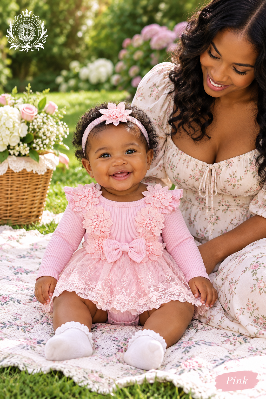 Pink floral romper baby lifestyle