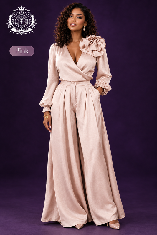 Pink rosette pants set model