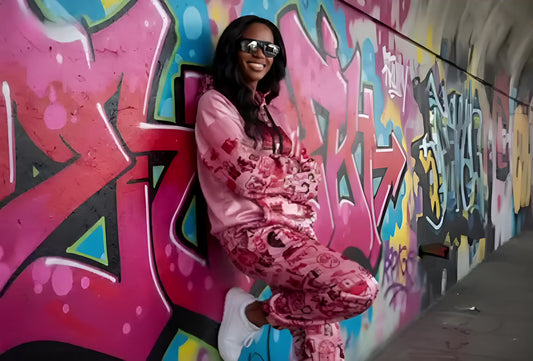 Pink graffiti scribbles on Women's Long Sleeve Fleece Hoodie JACKET ONLY new create by Designs By Kiekie