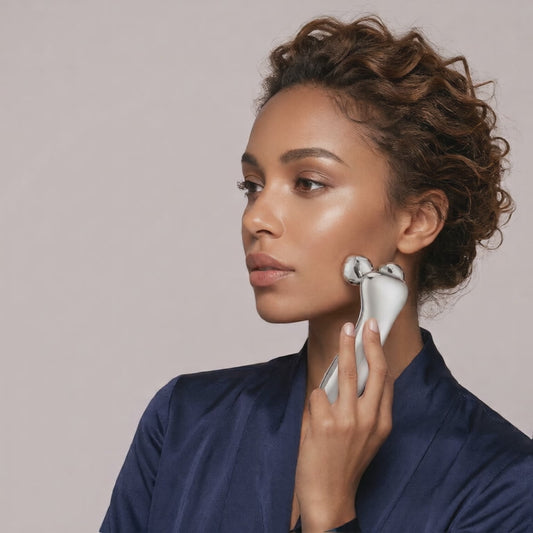 Silver Ergonomic EMS Microcurrent Facial Roller | Intelligent Pulse Face Slimming & Sculpting Device for Skin Tightening