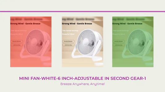 Mini fan-white-6 inch-adjustable in second gear-1 by@Outfy