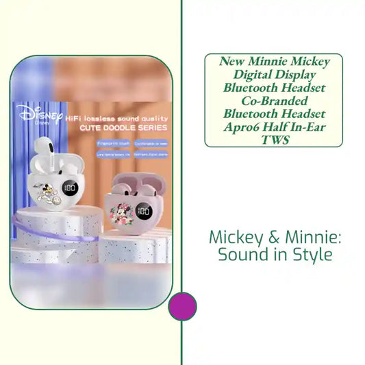 New Minnie Mickey Digital Display Bluetooth Headset Co-Branded Bluetooth Headset Apro6 Half In-Ear TWS by@Outfy