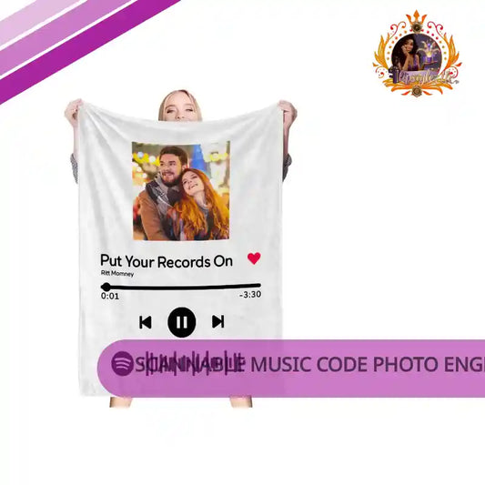 Scannable Music Code Photo Engraved Black Blanket with Package Gift for Couple by@Outfy
