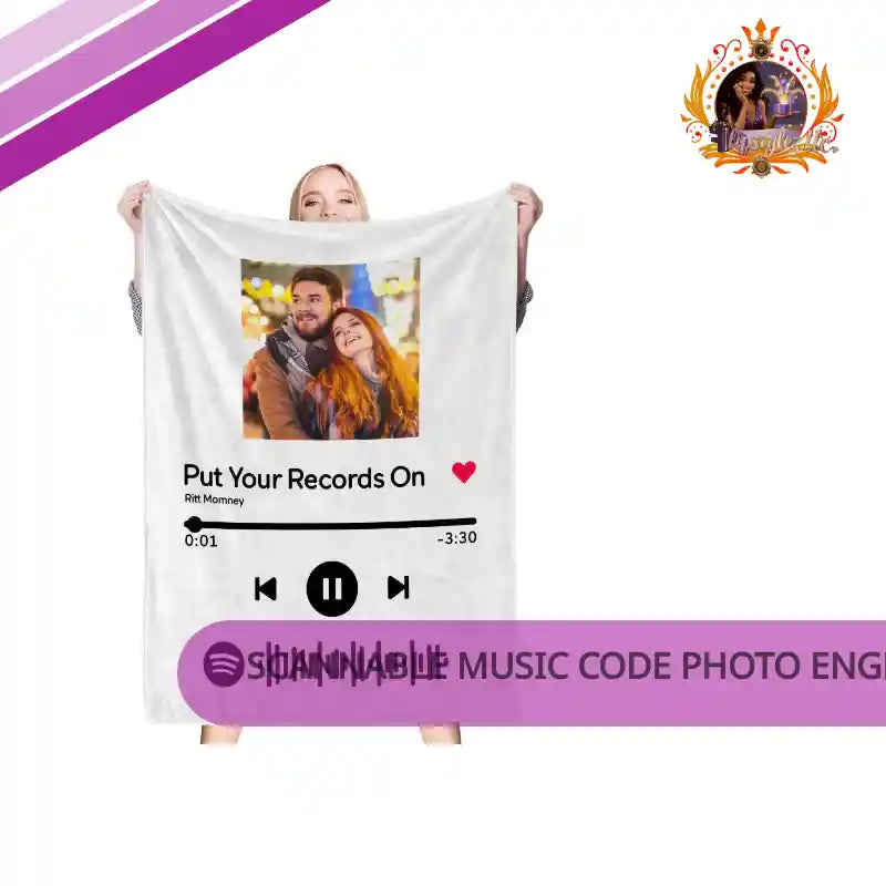 Scannable Music Code Photo Engraved Black Blanket with Package Gift for Couple by@Outfy