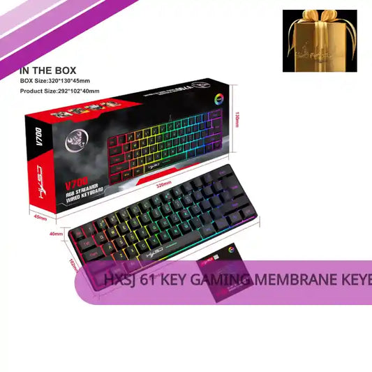 HXSJ 61 Key Gaming Membrane Keyboard RGB Light Multiple Shortcut Combination Factory In Stock by@Outfy