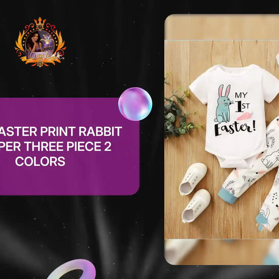 New Easter Print Rabbit Romper Three Piece 2 Colors by@Outfy