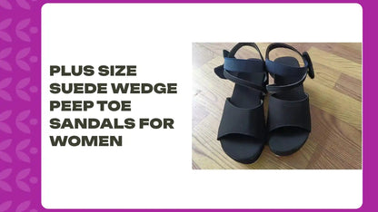 Plus Size Suede Wedge Peep Toe Sandals For Women by@Outfy