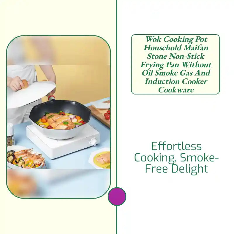 Wok Cooking Pot Household Maifan Stone Non-stick Frying Pan Without Oil Smoke Gas and Induction Cooker Cookware by@Outfy