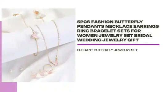 5PCS Fashion Butterfly Pendants Necklace Earrings Ring Bracelet Sets For Women Jewelry Set Bridal Wedding Jewelry Gift by@Outfy