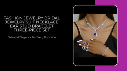 Fashion Jewelry Bridal Jewelry Suit Necklace Ear Stud Bracelet Three-piece Set by@Outfy