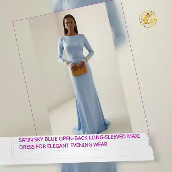 Satin Sky Blue Open-Back Long-Sleeved Maxi Dress for Elegant Evening Wear by@Outfy