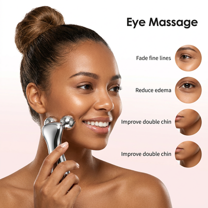 Silver Ergonomic EMS Microcurrent Facial Roller | Intelligent Pulse Face Slimming & Sculpting Device for Skin Tightening