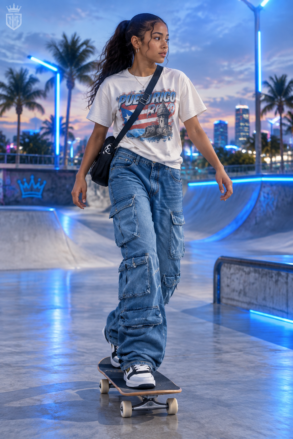 Puerto Rican American teen skateboarding