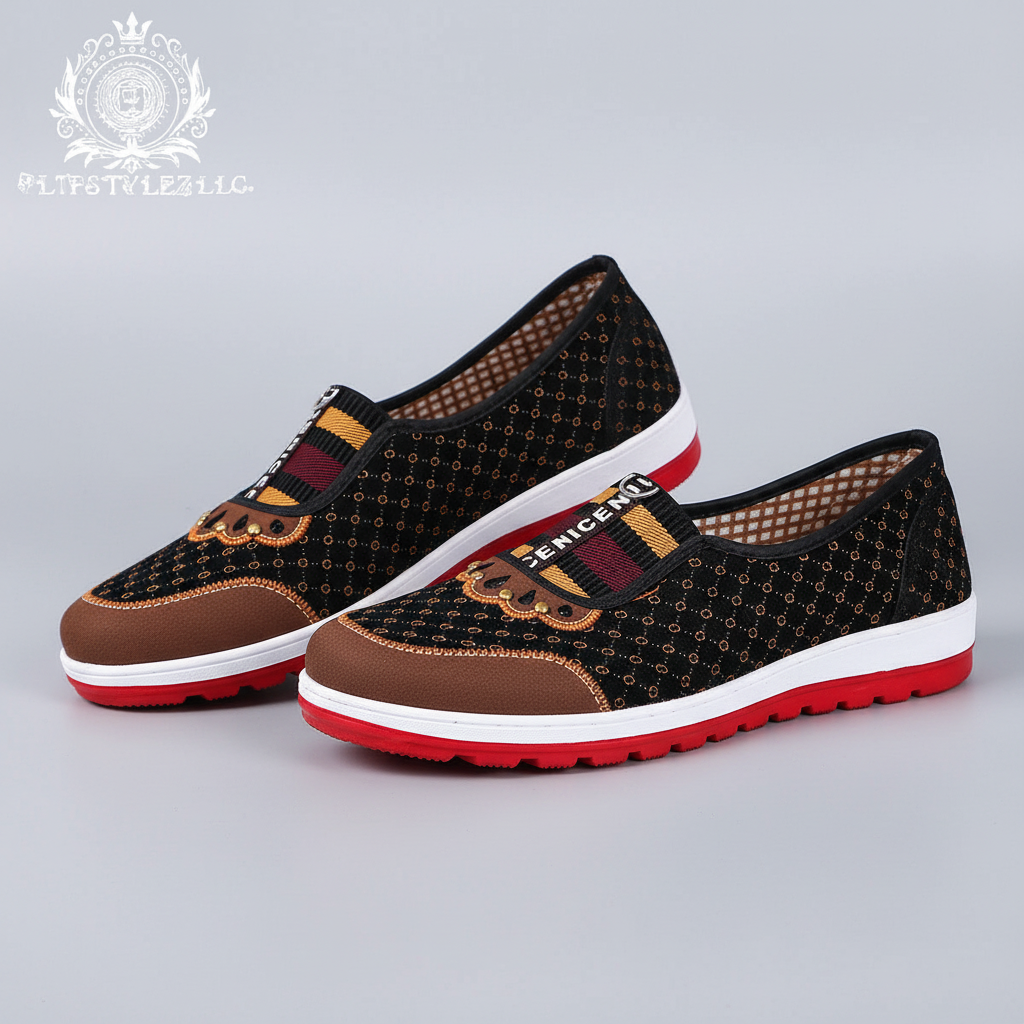Red and black shoes in a clean side-profile product shot