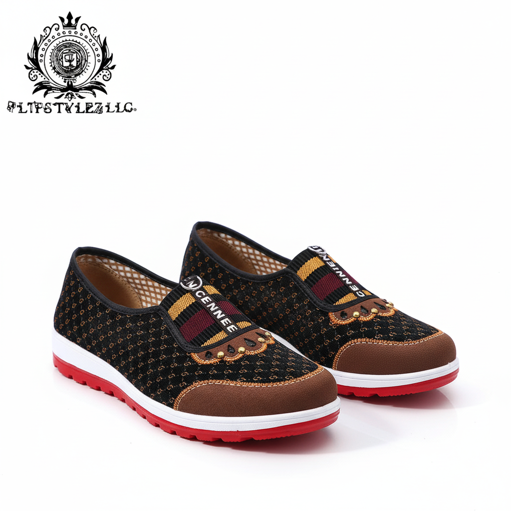 Red and black shoes in a dramatic hero product shot