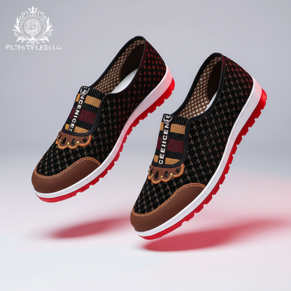Red and black shoes in a dynamic detailed product shot