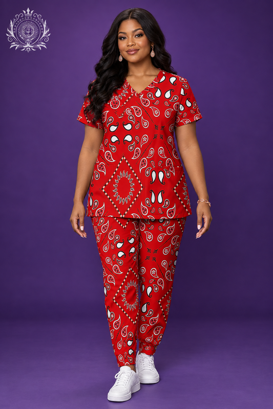Red paisley set three-quarter model